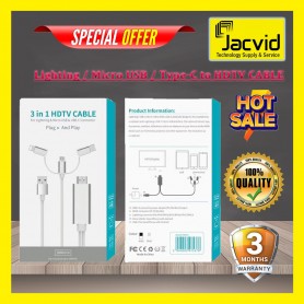 3 in 1 Lighting/Type-C/Micro USB to HDMI Cable