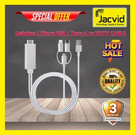 3 in 1 Lighting/Type-C/Micro USB to HDMI Cable